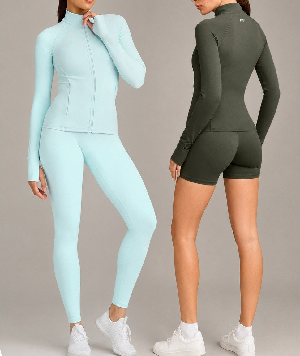 C-B Women Stand Collar Zip Up  - Winter Yoga Clothing 评论和价格