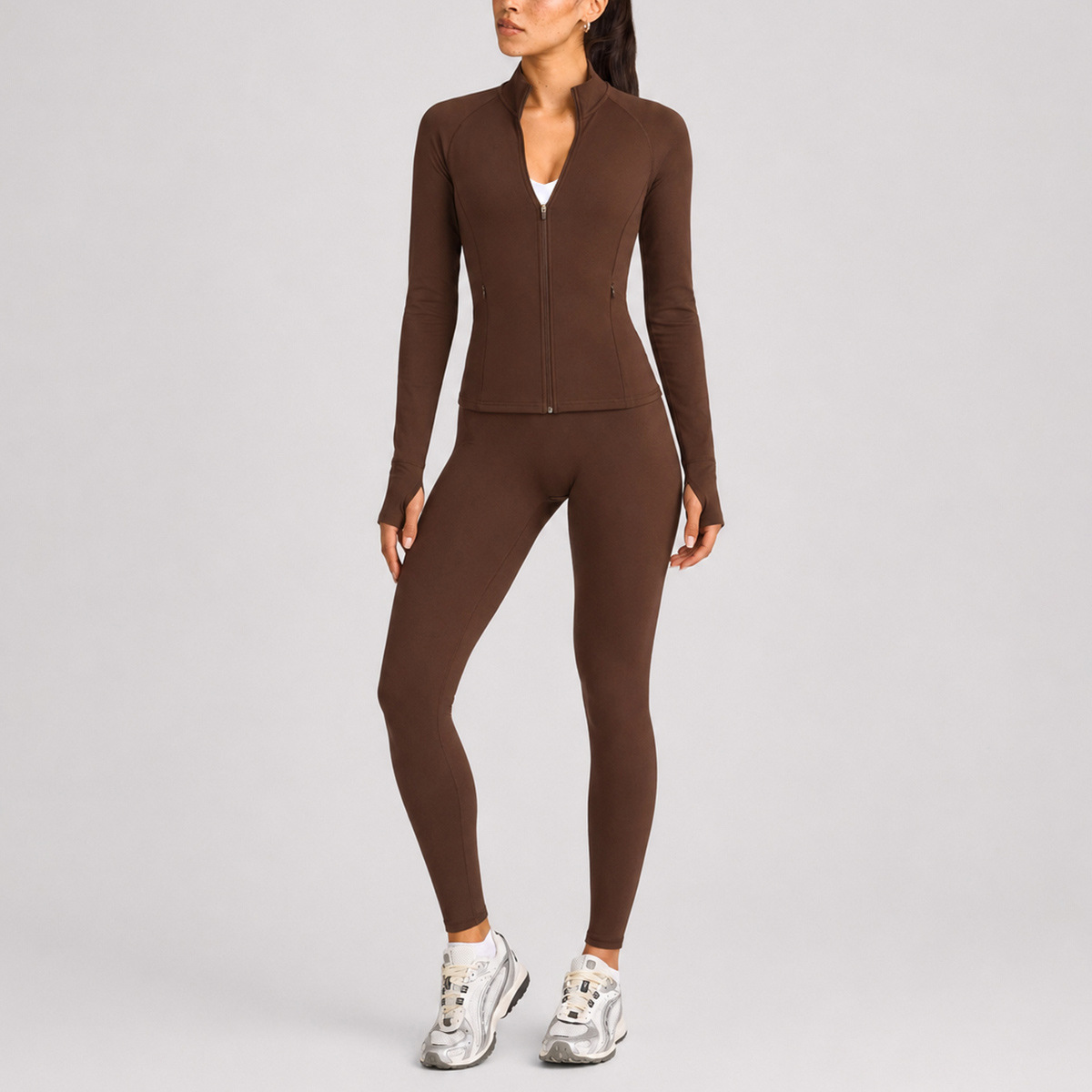 C-B Women Stand Collar Zip Up  - Winter Yoga Clothing 评论和价格