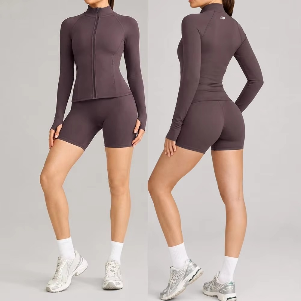 C-B Women Stand Collar Zip Up  - Winter Yoga Clothing 评论和价格