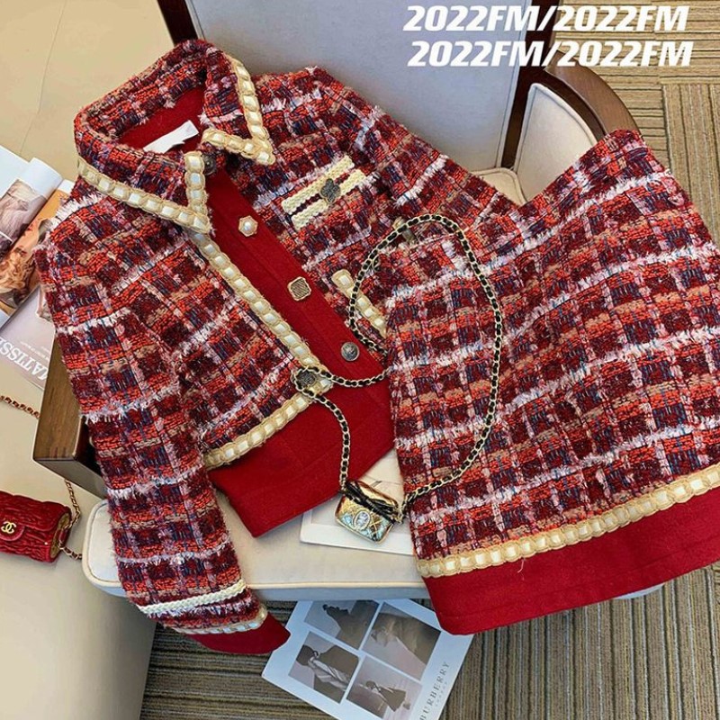 Women Elegant Tweed Red Suit J - Winter Clothing Vintage 评论和价格