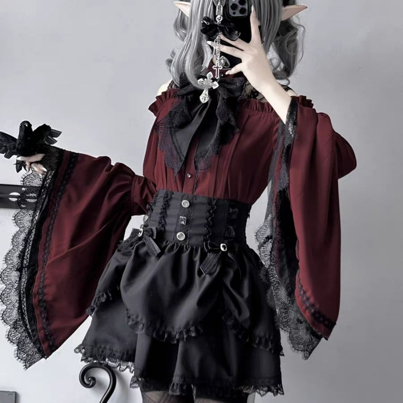 Gothic Y2k Lolita Style Shirts - Winter Clothing Vintage 评论和价格
