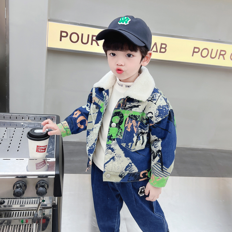 Kids Baby Warm Denim Jacket Pa - Winter Clothing Drawing 评论和价格