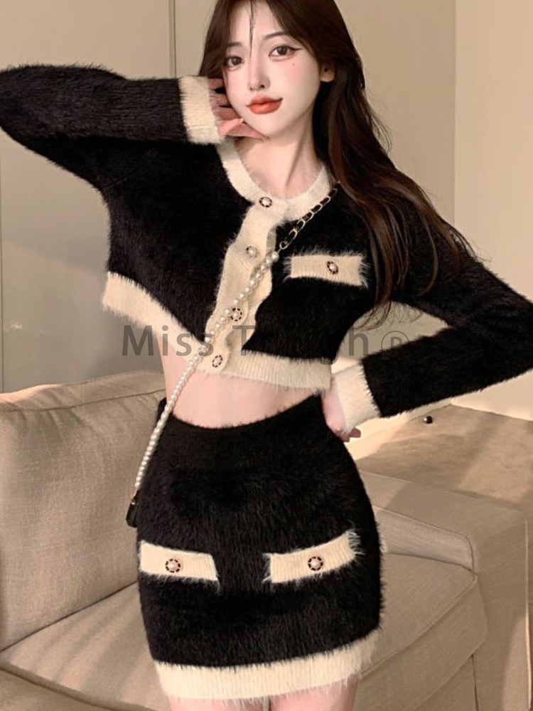 Winter Fluffy Knit 2 Piece Set - Winter Clothing Vintage 评论和价格